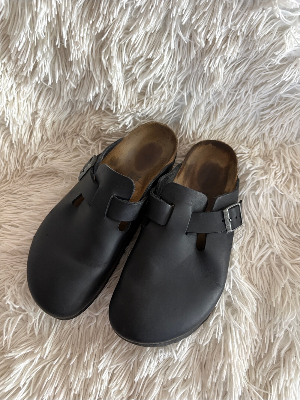 Birkenstock Black Leather Clog Mule with Buckle Strap